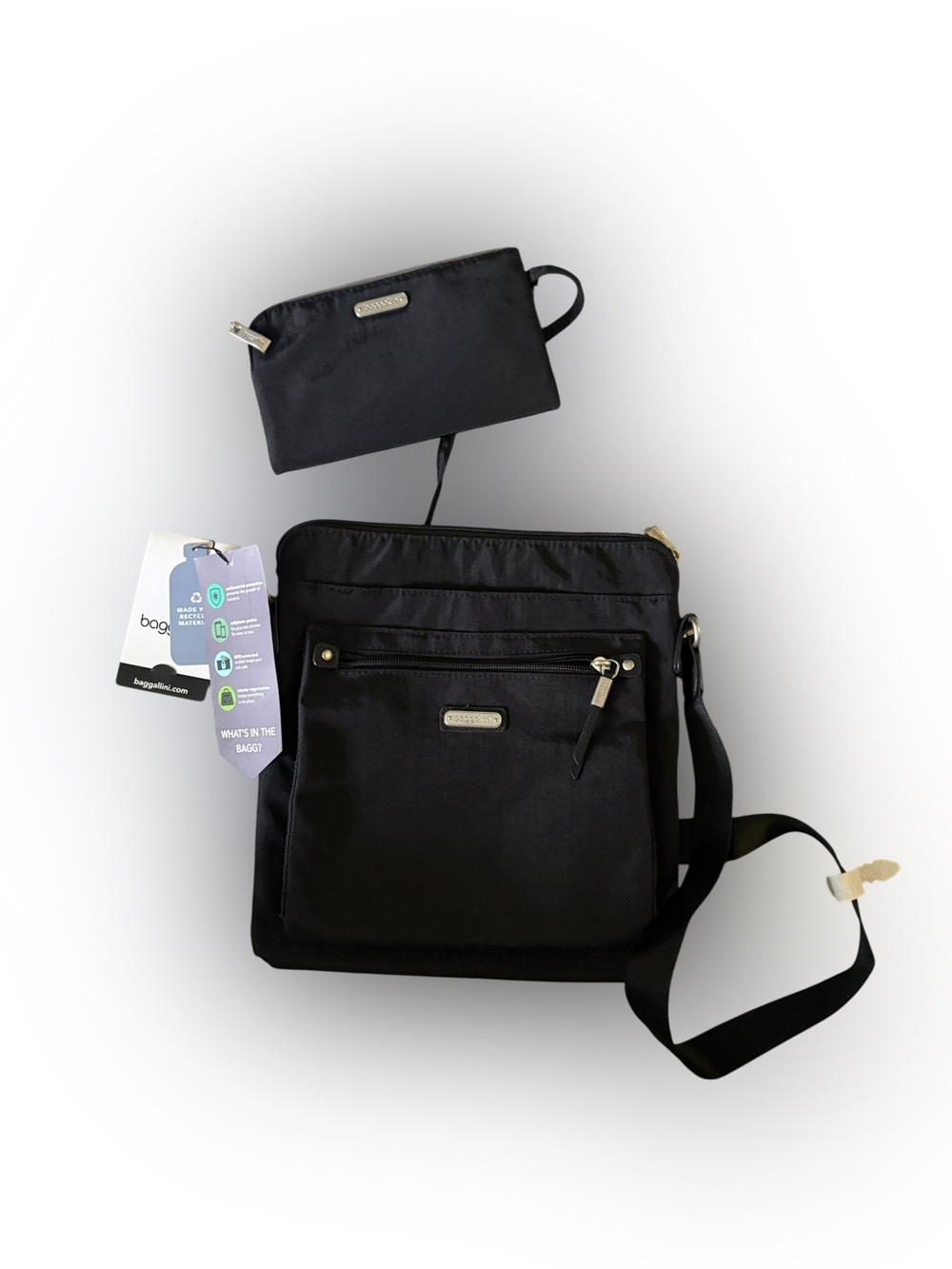 Baggallini Go Bag Crossbody with RFID Wristlet Black NWT
